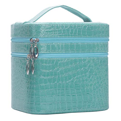 HOYOFO Mirror Double Layer Makeup Case Storage Bags Cases Set Cosmetic Bag Sky Blue