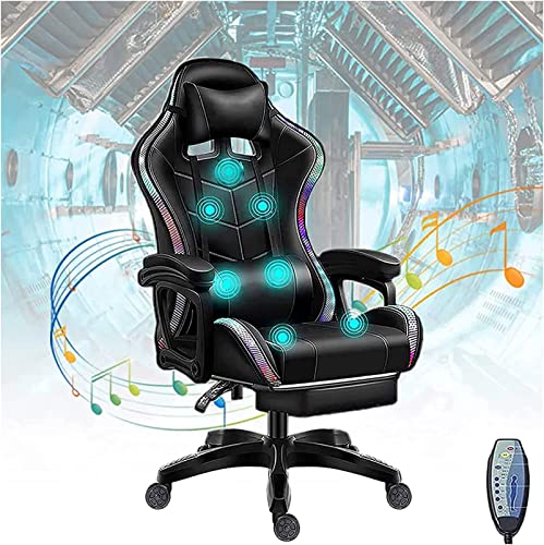Silla ergonómica para juegos con cojín de masaje, altavoz Bluetooth e iluminación LED para uso en escritorio de oficina y computadora