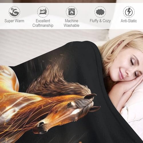 Couverture polaire cheval chaude et moelleuse en flannel lit 180x200cm