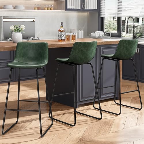Image of REONEY Bar Stools Set of 2, 30 inch Urban Faux Leather Counter Stools, Green