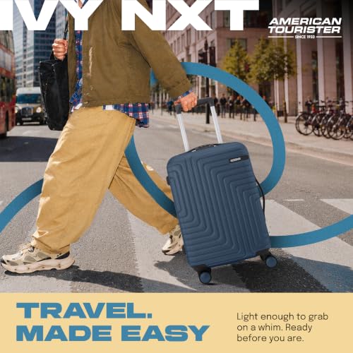 Image of American Tourister Ivy NXT | Cabin Trolley Bag (55 cm) | 360 8 Wheel Travel Luggage | 2 Compartments | Hard Luggage Polycarbonate Suitcase | Mounted Combination Lock | 3 Years Global Warranty | Blue