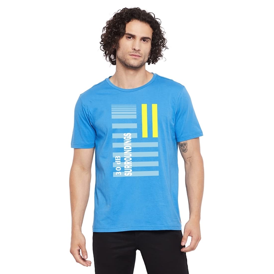 URKNIT 30 DB Surroundings Printed Dark Blue Color Round Neck T-Shirt for Men