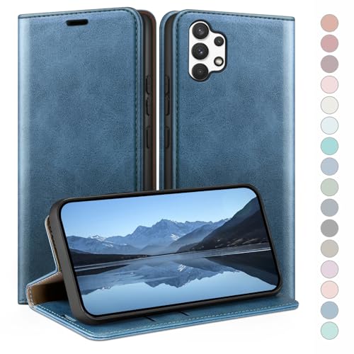 Coque Samsung A13 5G protection RFID blocage étui cuir à rabat bleu HUOUH portefeuille