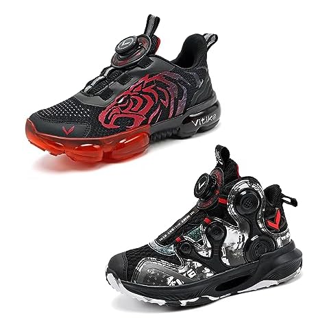 JMFCHI SPORTS Kids Sneakers Running Tennis Shoes Black Red Big Kid 4 Cover