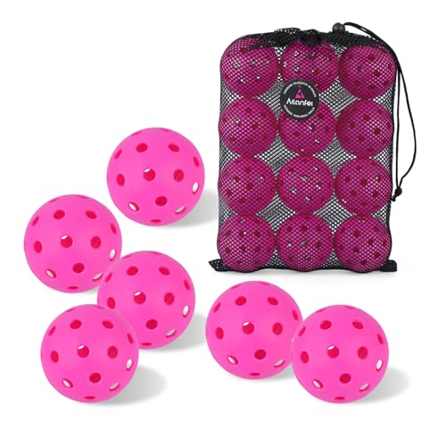 AILANFEI Pink Pickleball Balls 12 Pack- 40 Holes Outdoor/Indoor Pickleball with Bag Perfectly Balanced High Bounce Crack-ResistanceUSAPA Standard