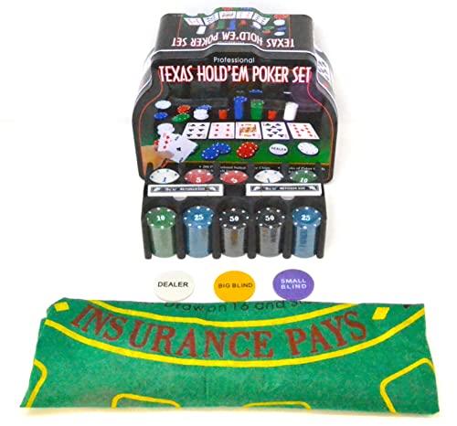 BETTER WITH FRIENDS Komplettes Poker-Team, 100 Poker-Chips (Texas Hold’em’ Poker) 2 Packungen Naipes mit Matte 1e 5e 10e 25e und Crupier-Chips in Metallbox, professionelle Erwachsene