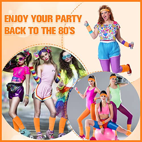 SPOKKI Leg Warmers Fishnet Gloves Headband Wristbands Neon Set, 80s Women Fancy Dress Costume Accessories - Image 3