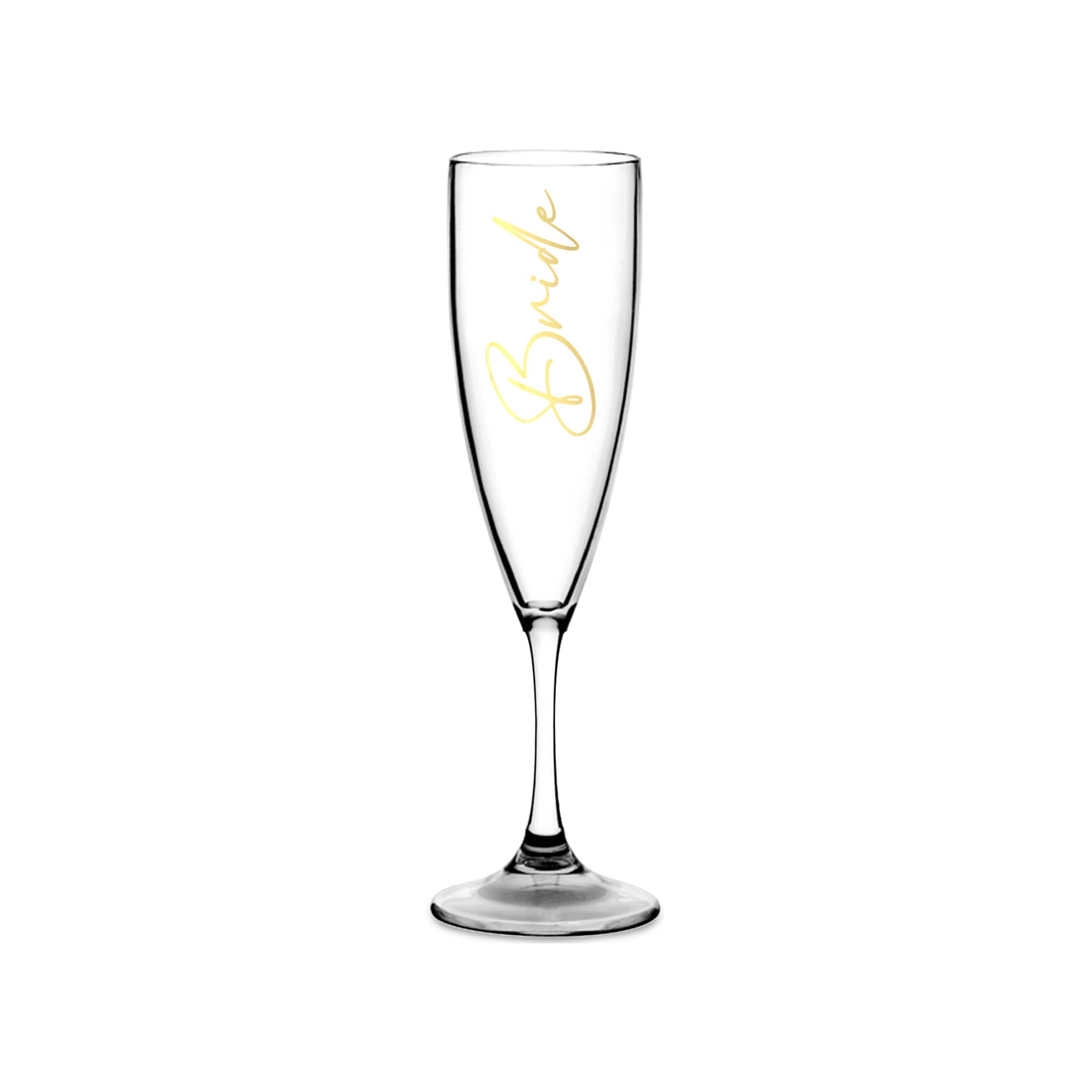 Print Maniacs Champagne Premium Clear Flute Glass Bride Groom Mr Mrs Wedding Maid Honour Wine Cocktail Prosecco Celebrations Gift (Gold, Bride)