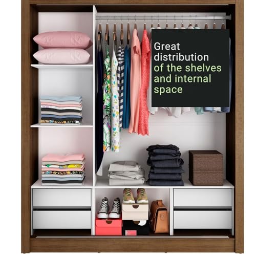 Image of Madesa 3 Sliding Doors Wardrobe Ample Storage Wooden Almirah 170 Cm with Shelves, Drawers and Hanging Units for Bedroom - Brown