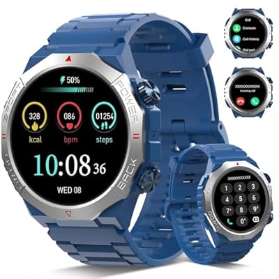 Qecnato - Reloj Inteligente Hombre Mujer 1 39" Smartwatch con Llamada Impermeable IP68 Smart Watch Militar con 112 Modos Reloj Deportivo con Podómetro/Monitoreo de Sueño/Pulsómetro para Android iOS Azul