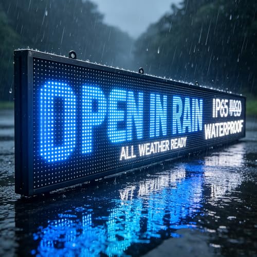 Image of P10 Outdoor LED Scrolling Sign 77 inchx14 inch, WiFi Programmable Digital Message Board, High Brightness Waterproof Neon Advertising Display, Custom Text /GIF /Time for Business Store Bar Restaurant