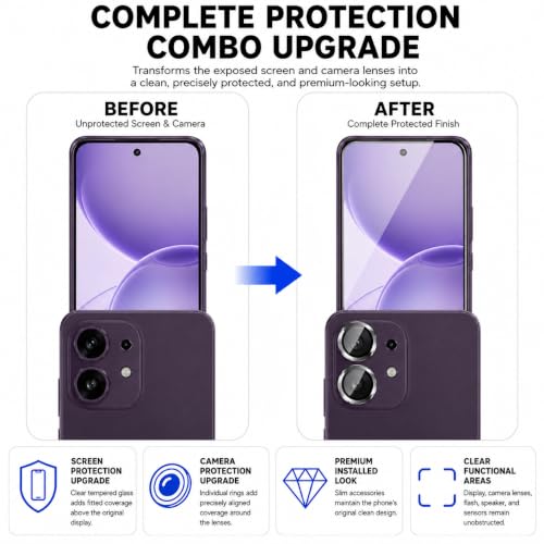 Image of ArmourPro Edge to Edge Tempered Glass for Oppo Reno 16c with Black Camera Ring Guard, 9H Screen Protector, Anti-Scratch, Anti-Fingerprint, Bubble-Free Installation Kit