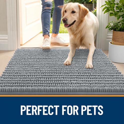 Image of OLANLY Dog Door Mat for Muddy Paws 44x24, Ultra-Absorbent Chenille Mud Mat