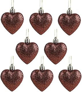 Christmas Concepts® Pack of 8 - 60mm Heart Shaped Christmas Tree Baubles  Glitter Decorated Baubles (Black)