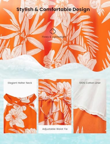 Image of PATPAT Family Hawaiian Matching Outfits - Mommy and Me Vacation Outfits | Halter Sundresses and Button Down Shirts,Caribbean Vacation Summer Tropical Outfits,Hawaiian Boho Tropical Floral Printed