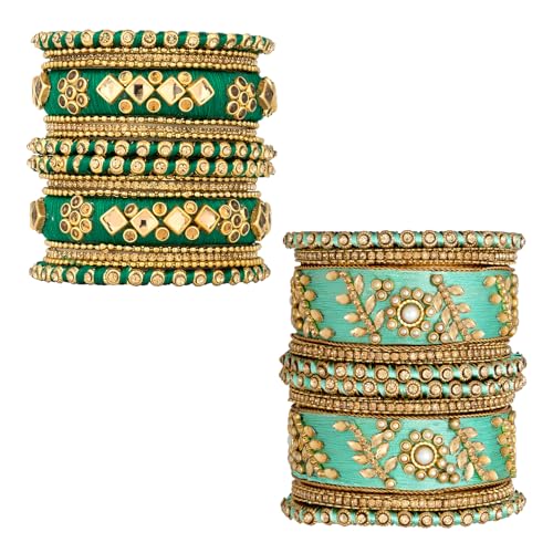 Image of Peora Silk Thread Kundan & Stone Studded Chuda Bangles Set Gift for Women