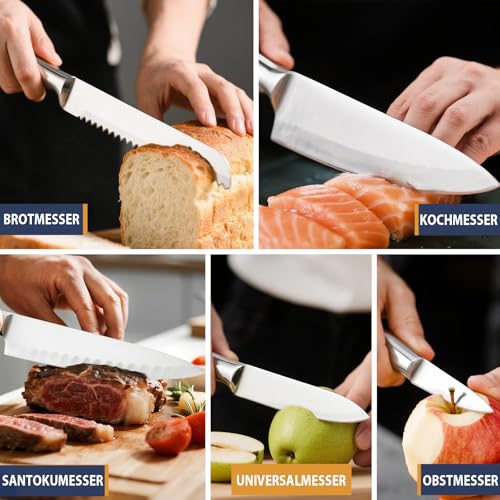 Fimaten Messerblock mit Messer, 6-Teilig Messerset Scharf mit Block Holz, Kitchen Knife Set mit Schärfer Hellbraun… – Ansicht 4