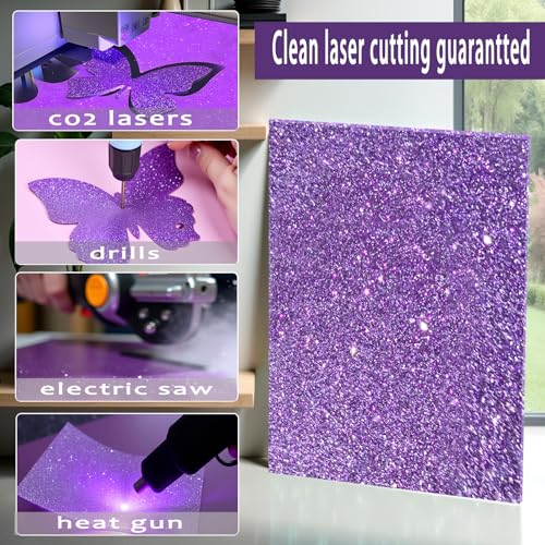 Image of Glitter Acrylic Sheets, Purple, 12 inchx8 inch, 2 Pack | 1 /8 in Thick, Cast Sparkly, For Laser Cutting, Engraving, Invitation Blanks