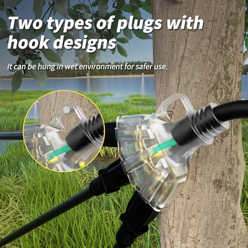PlugSaf 15 FT 16/3 Gauge Outdoor Extension Cord with Multiple Outlets Light Indicator, Flexible 3 Outlet Weatherproof Extension Cord Waterproof Black, 13A 1625W 16AWG SJTW, ETL Listed by PlugSaf - Image 4