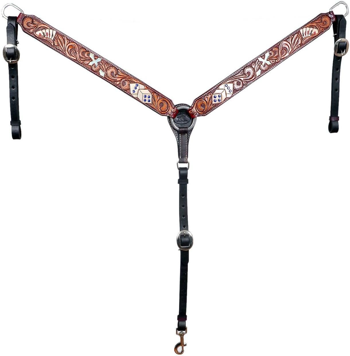 CHALLENGER Horse Horse Western Floral Poker Cross Tooled Bridle & Breast Collar Tack Set 78HR92B