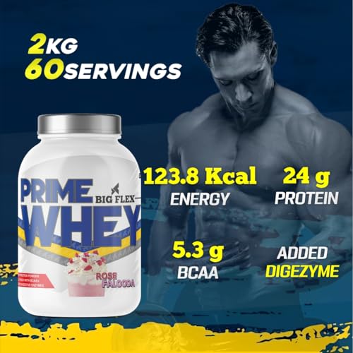 Image of Bigflex Prime Whey Protein 2Kg ROSE FALOODA | 24g Protein Per Serving | 5.3g BCAA | No Added Sugar | Faster Muscle Recovery & Improved Strength 60 Servings.