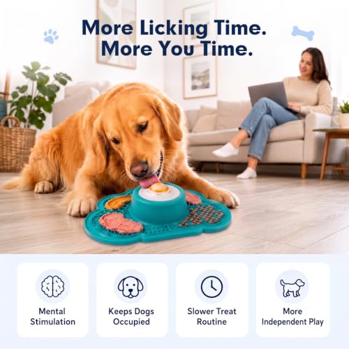 Image of Anti-Slip Slow Feeder Dog Bowl and Lick Mat with Rolling Ball