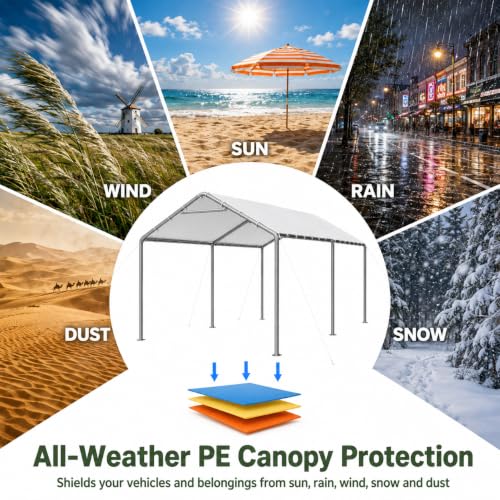 Image of Aoxun 10x20 FT Heavy Duty Carport, Outdoor Portable Garage Shelter