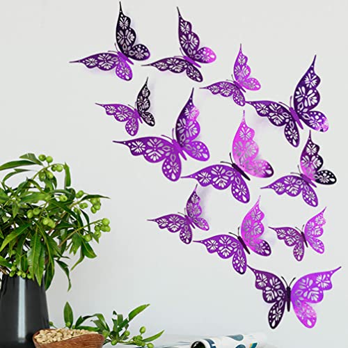 HOMSFOU 24 Peças Decalques de Parede de Borboleta 3D Borboletas de Papel Removíveis Decalques Murais