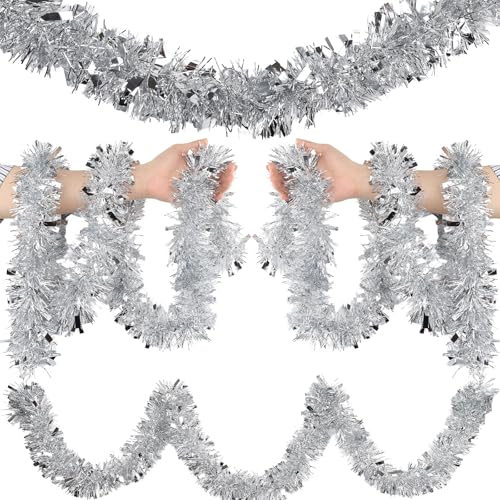 4Pcs Silver Tinsel Garland Glitter Vine for Wall DIY Flower Basket Decor