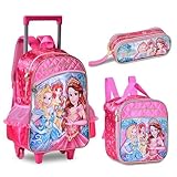 Kit Mochila Princesas Infantil Rodinha Lancheira Estojo