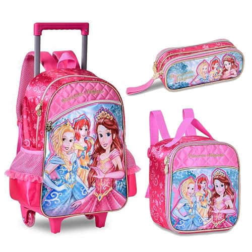 Kit Mochila Princesas Infantil Rodinha Lancheira Estojo