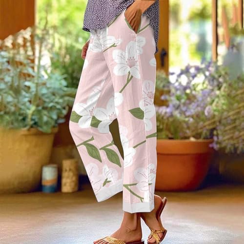 LCMTWX Linen Pants Women 2024 Cotton and Linen Casual Pants Wide Leg Loose Vacation Dresses for Women Parachute Pants4