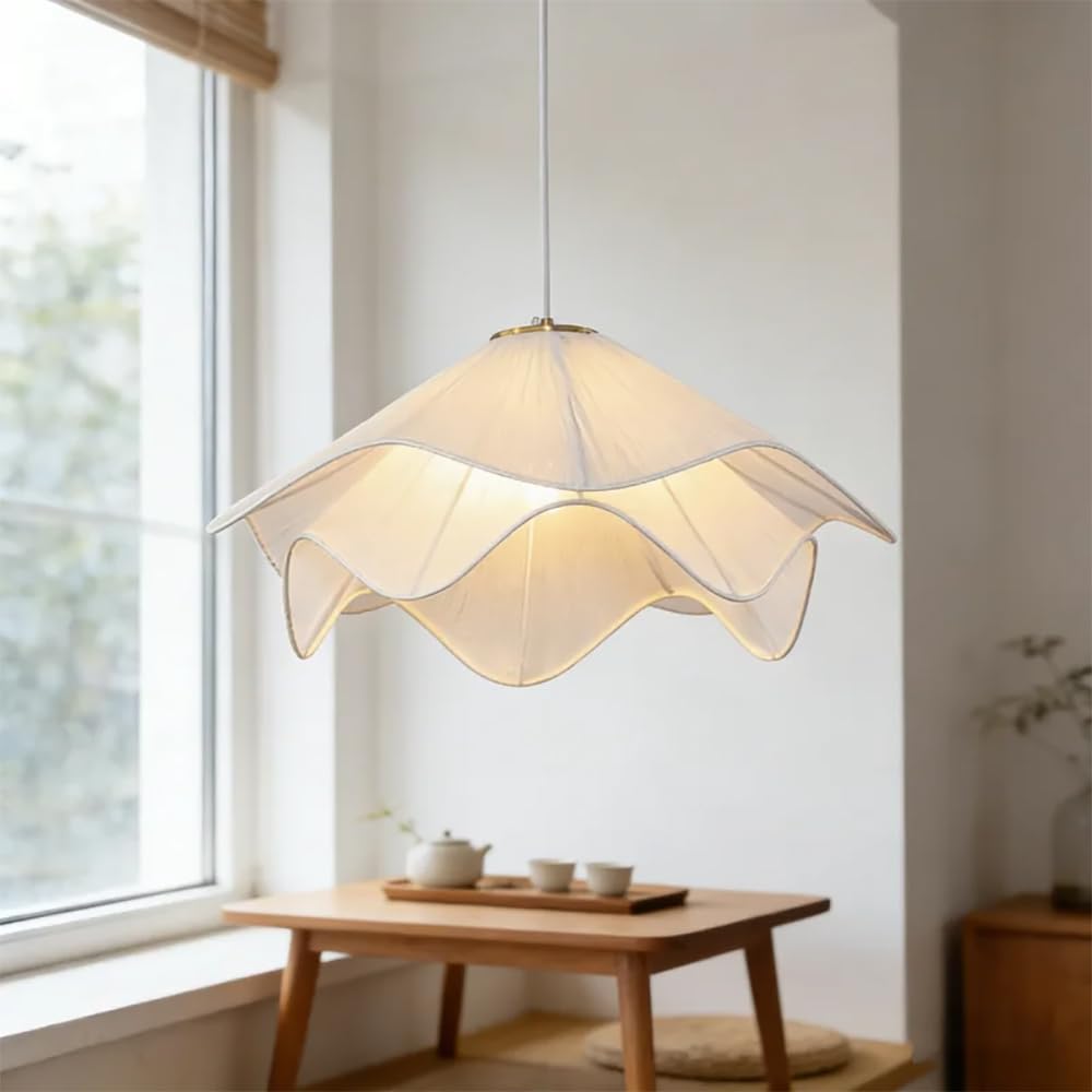 XQIDIANAA 23.6" Modern Drum Chandeliers, 1-Light Pendant Light Fixture with E27 Base, 2-Layer Fabric Shade Chandeliers for Dining Room, Bedroom, Living Room, Kitchen, Foyer