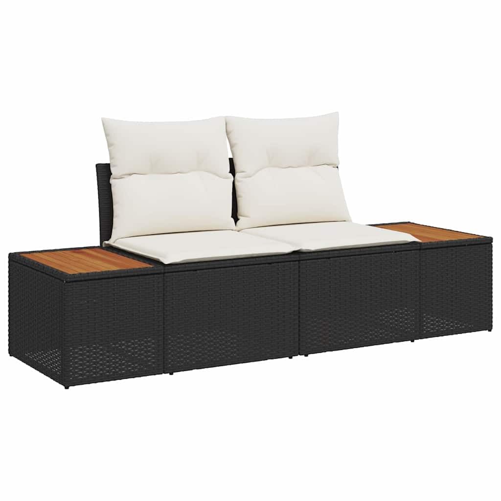 Juego de muebles de terraza minimalistas de 7 piezas como muebles de jardín de poliratán moderno con sofá modular exterior y cojines en negro y crema
