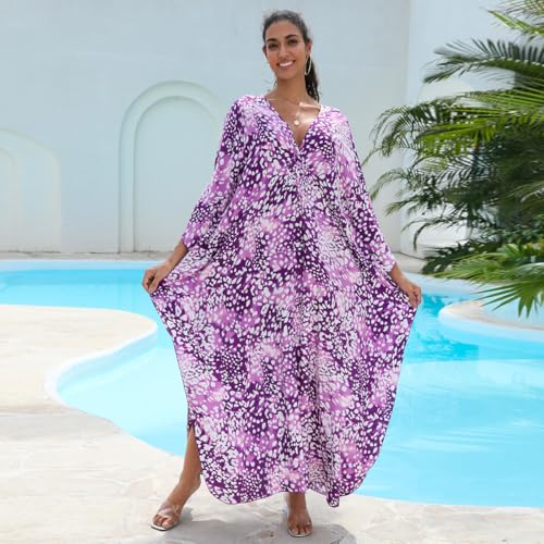 Image of KEYLORTING Plus Size Kaftan Dress Women, African Moo Moo Print Caftan, Batwing Dress, Beach Cover Up for Party and Loungewear