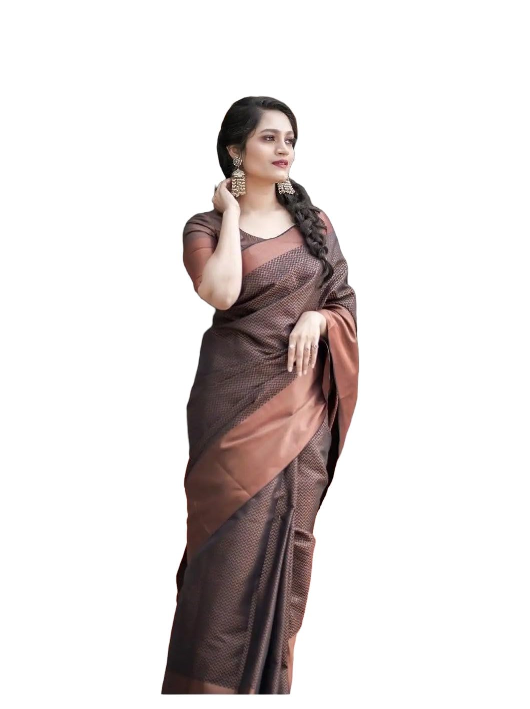 Women's Silk Saree, Brown and Peach, Traditional Indian Ethnic Wear