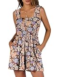 Caracilia Women's Summer Casual Smocked Rompers Square Neck Sleeveless Loose Shorts Jumpsuit 2025 Beach Vacation Outfits