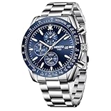 NIBOSI Relojes para hombre analógicos de cuarzo cronógrafo resistente al agua fecha luminosa oro rosa plata reloj de pulsera hombre moda casual relojes para hombres clásico regalo elegante azul acero