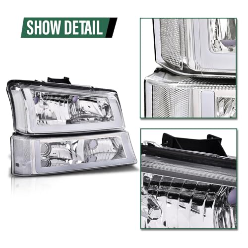 Image of GRAND ORANGE LED DRL Headlights Assembly Compatible with Chevy Silverado Avalanche 1500 2500 3500 HD Models 2003-2006 GM250222, GM2503224, 10396913 Headlamp Clear lens Chrome Housing Clear Corner