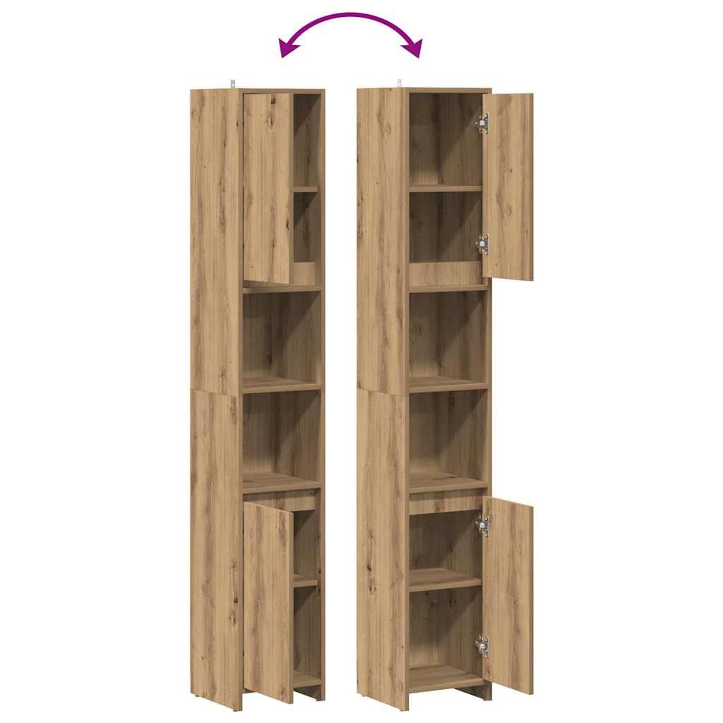 vidaXL Armario de baño Madera ingeniería Roble Artisan 30x30x183,5 cm, Mueble de baño, Armario de Aseo, Armario de almacenaje para baño