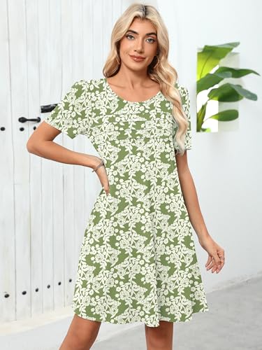 Image of Heymoments Women's Short Sleeve Crewneck Sundress Summer Casual A-Line Beach Dress with Pockets S-2XL