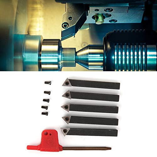 Ensemble d'outils de Tournage Indexables, 5 Pièces 0,25 Pouce Outils de Coupe de Tour à Métaux Tours d'usinage en Carbure Cémenté Outils de Coupe de Parement Multifonctionnel