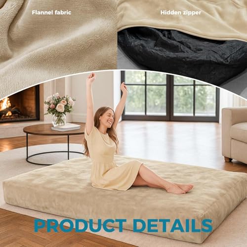 Image of Big Bean Bag Chairs for Adults,Bean Bag with Filler Included,Memory Foam Bean Bag,Giant beanbag,Suitable for Reading Chairs in Living Room, Bedroom and Dormitory. (Apricot, Bean Bag Bed)