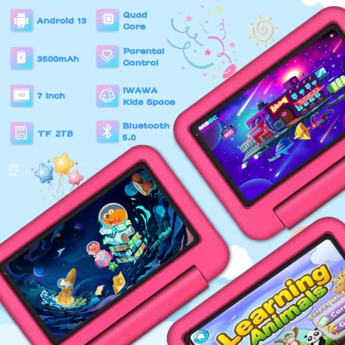 Image of Oangcc 7 Inch Tablet Android 13 Tablets, Wi-Fi 6, BT 5.0, 7GB RAM+ 64GB ROM (TF 2TB) | 3500mAh | 1024 x 600 Pixels | EVA Proof Case (Pink)