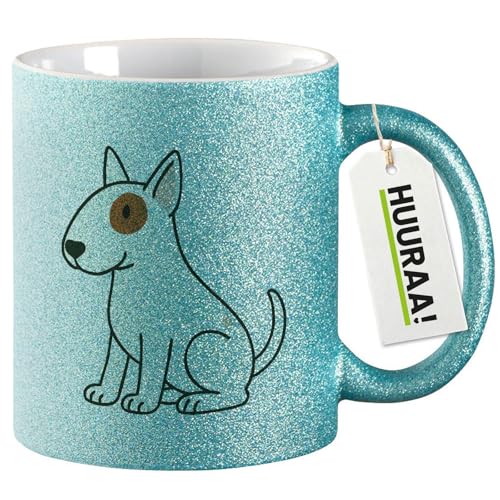 Imagen de huuraa tazza glitterata Bull terrier Tazza regalo blu 330ml Bull terrier Presente