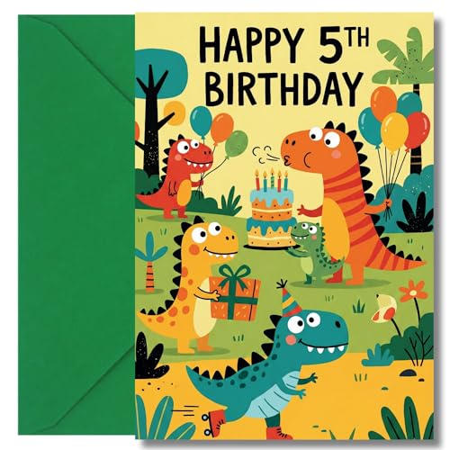 LimaLima 5th Birthday Card Boy Dinosaur Design For Son Grandson Nephew