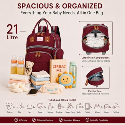 Image of Diaper Mommy Bags For Mothers for Travel - Hospital Baby Maternity Bag for Delivery Women - New Born Baby Essentials - Water-Resistant Fabric & Insulated Bottle Holders - 21 L, 14 Pockets