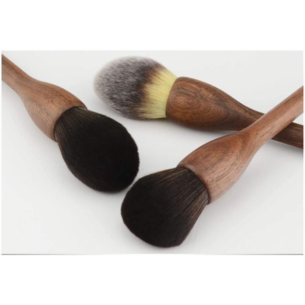 Long Advanced Fashionable Makeup Tools Walnut Handle Kabuki Blusher Brush Soft Fiber Brush Elliptical Delicate(19.5x4.3x3.8CM)