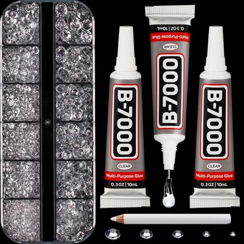 6500Pcs Clear Rhinestones for Bedazzling, Bedazzler Kit with Flatback Transparent Rhinestones for Clothes Crafting Crafts Nails, 2,3,4,5,6mm Flat Back Resin Crystal Bedazzling Kit with B 7000 Glue