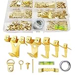 162Pcs Heavy Duty Picture Hooks for Hard Walls-Picture Hanging Kit with Wire,Sawtooth, D-Ring, Nails with Screws for Mirrors, Picture Frames ,Decor & Paintings (Gold)